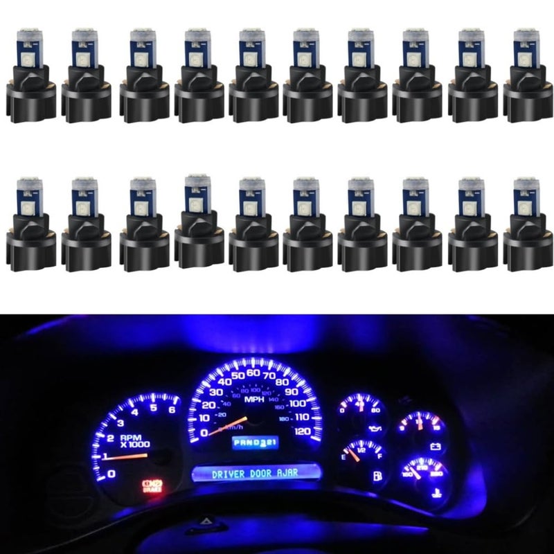 WLJH 74 Led Bulb Dash Lights Mini T5 2721 27 37 286 Wedge PC74 Twist Socket Automotive Instrument Panel Gauge Light Kits Cluster Shift Indicator Interior Bulbs 12V Blue Pack of 20 - Image 1